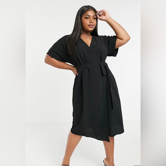 ASOS DESIGN - Curve wrap midi dress in black - Picture 1 of 11